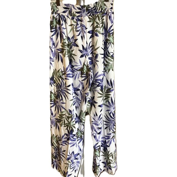 Land n Sea Pants - Land ‘n sea Linen Blend Pants Wide Leg Front Slit Leaf All Over Print Size S